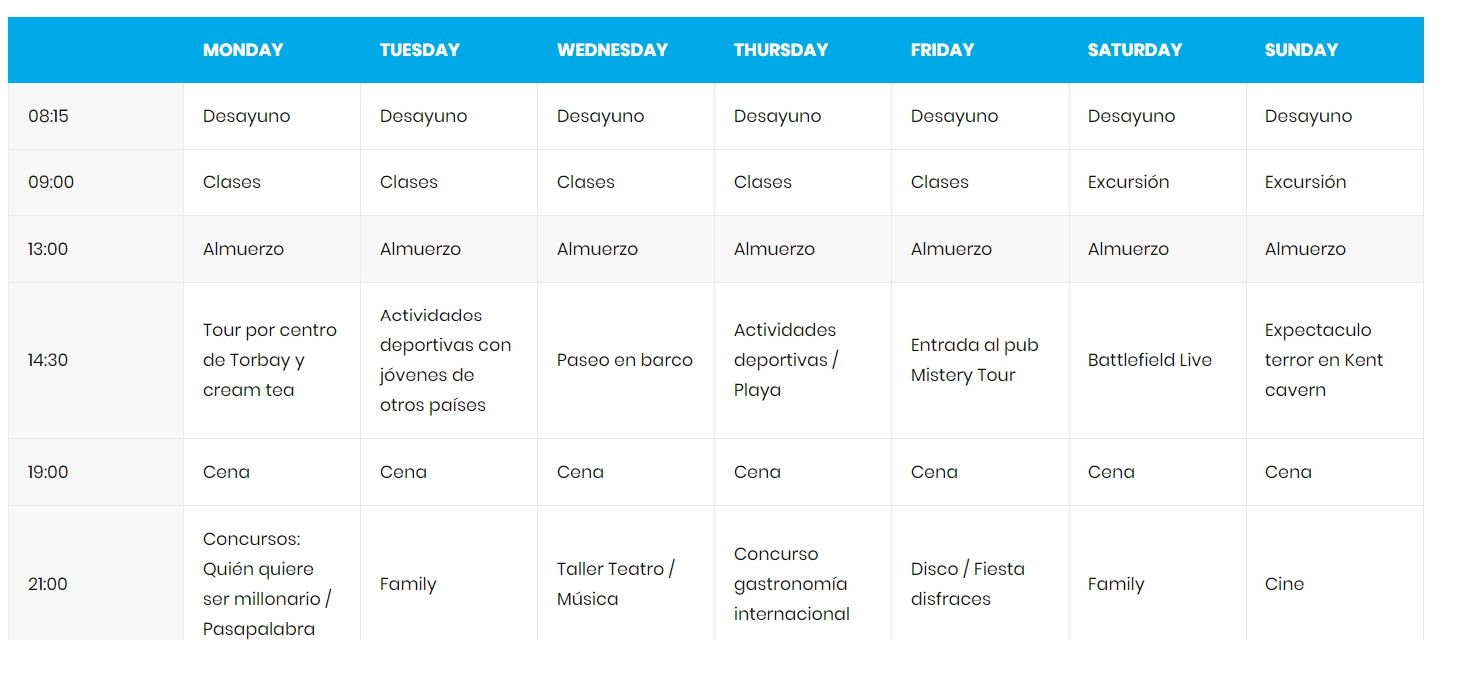 Programa actividades Torbay Programa actividades Torbey